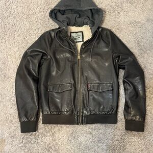 Levi's Dark Gray Faux Leather Jacket with Hood